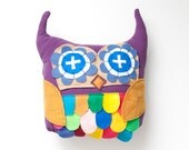 purple OWL colorful urban pillow with leaf wings