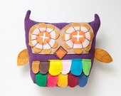Purple OWL colorful urban pillow with leaf wings