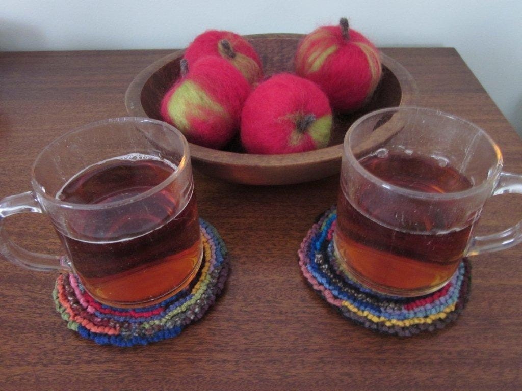 Wool Mug Rugs - Set of Four Hooked Rug Coasters