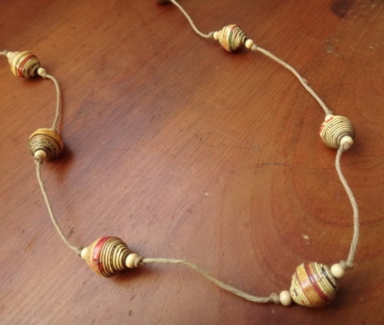 Chunky Paper Bead Necklace Upcycled Trader Joe's French Toast Box Single Strand