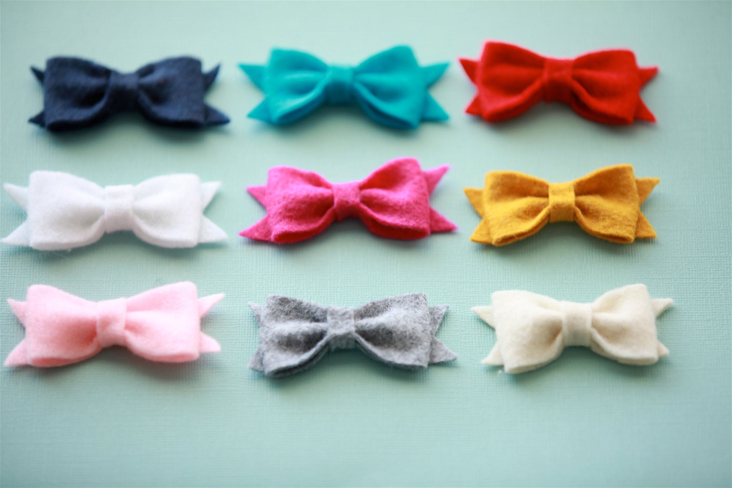 Chic Felt Bow Hair Clips 2.5 Inches- CHOOSE 4 Clips- In Top Nine Colors