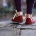 Upturned Toe Burgundy and Gold Gillies, with Suede Soles