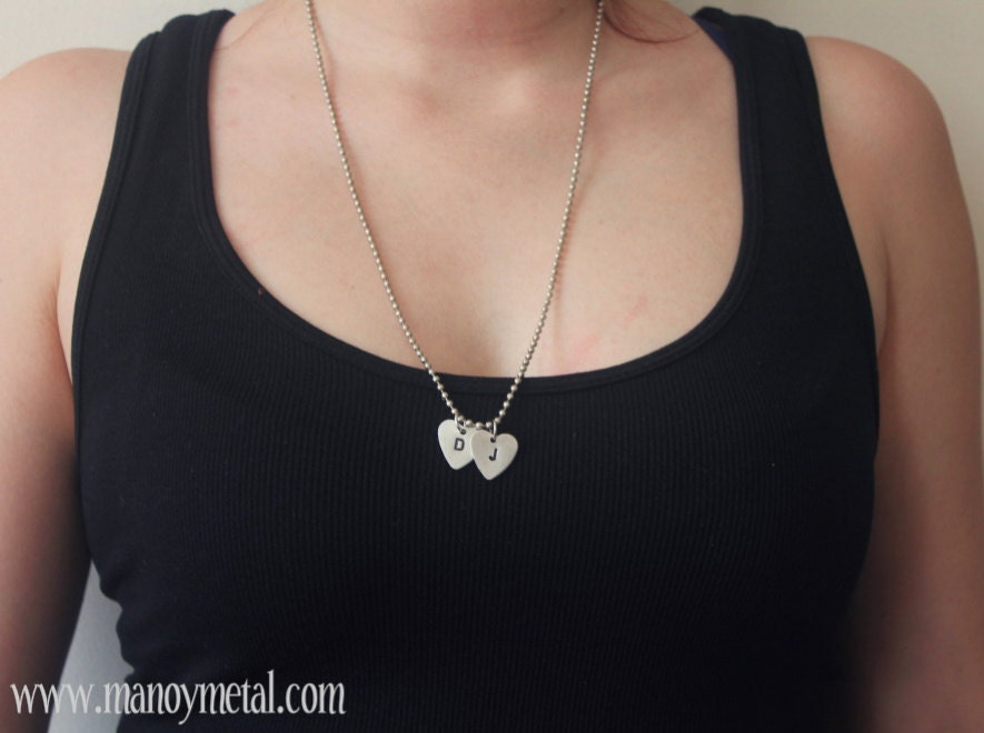 2 Heart Charms Initial Necklace