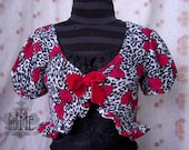 Red bow leopard print bolero with velvet tie