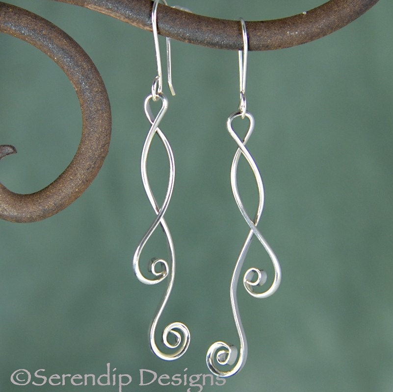 Long Silver Double Spiral Gillian Earrings  SE4