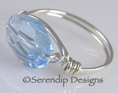 March Birthstone Aquamarine Ring Sterling Silver Swarovski Cosmic Crystal