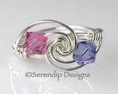 Mothers Ring Grandmothers Birthstone Ring Sterling Silver and 2 Swarovski Crystals mr2-6