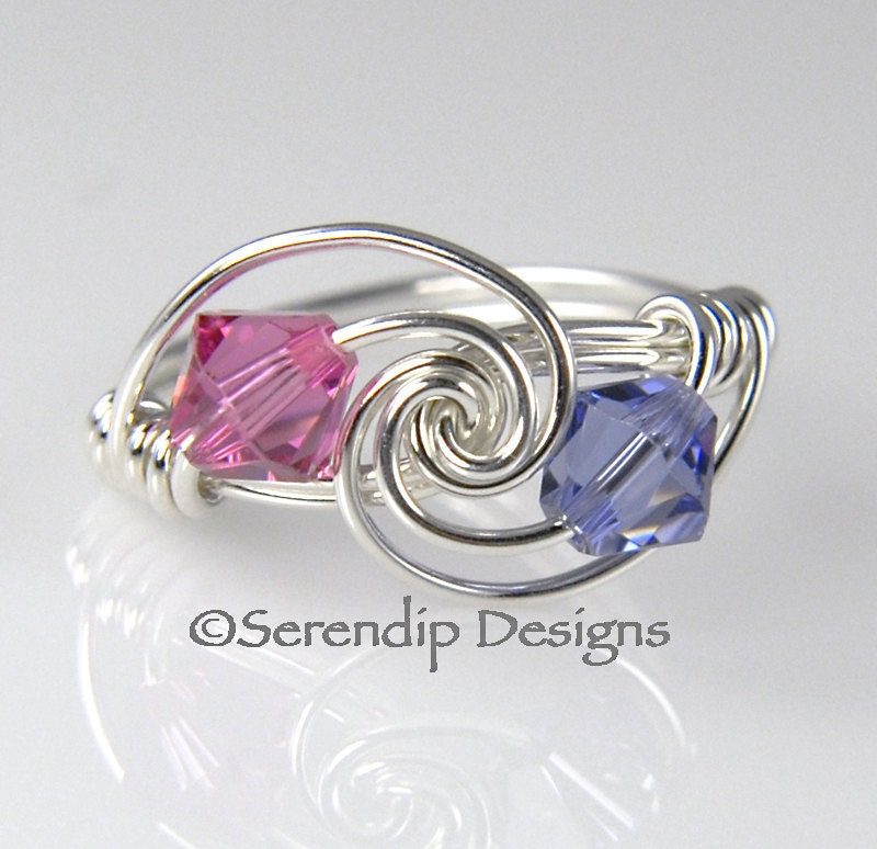 Buy grandmother birthstone jewelry - Mothers Ring Grandmothers Birthstone Ring Sterling Silver and 2 Swarovski Crystals mr2-6