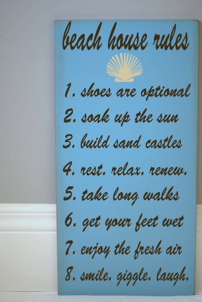 Beach House Rules Wooden Sign Typography Word Art - Your Choice of Colors