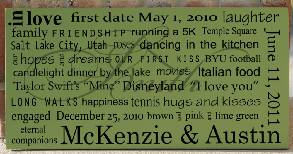Personalized Wedding Anniversary Wood Sign - Our Love Story - Typography Word Subway Art - Your Choice of Color
