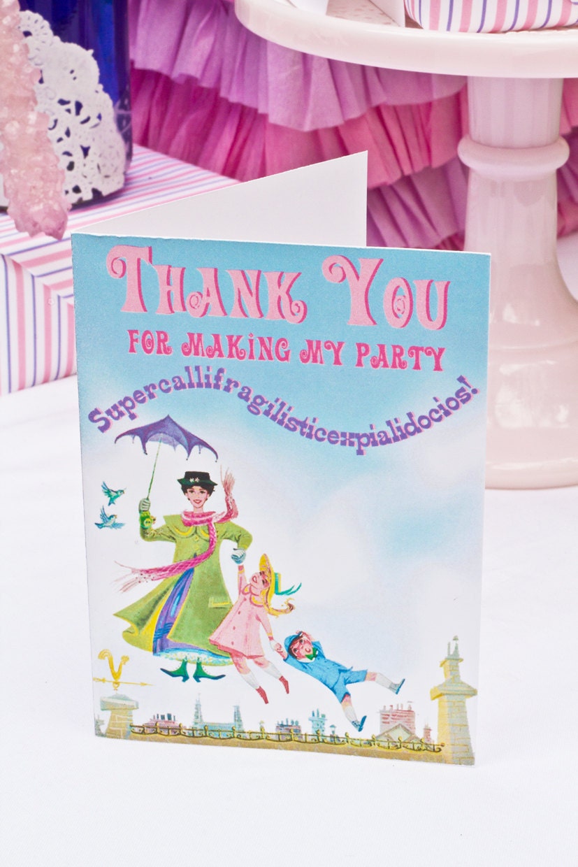 Mary Poppins Vintage Party - PRINTABLE THANK YOU Cards - Cutie Putti Paperie