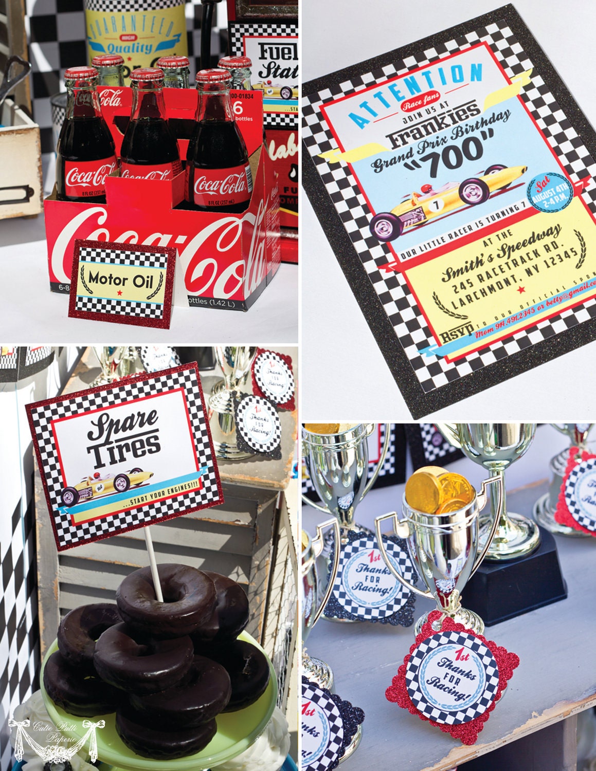 Race Car Party, Vintage Race Car Party - 2inch PRINTABLE FAVOR TAGS - Cutie Putti Paperie