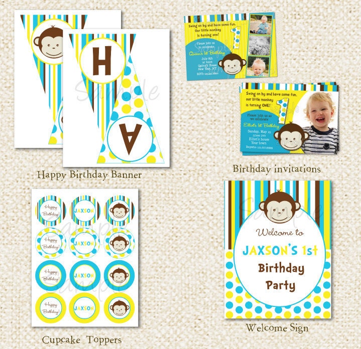 Mod Monkey - DIY Printable Personalized Birthday Party Package Party Pack Invitations