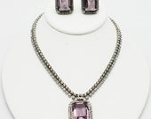 Vintage Necklace Earrings Lavendar Bridal Wedding