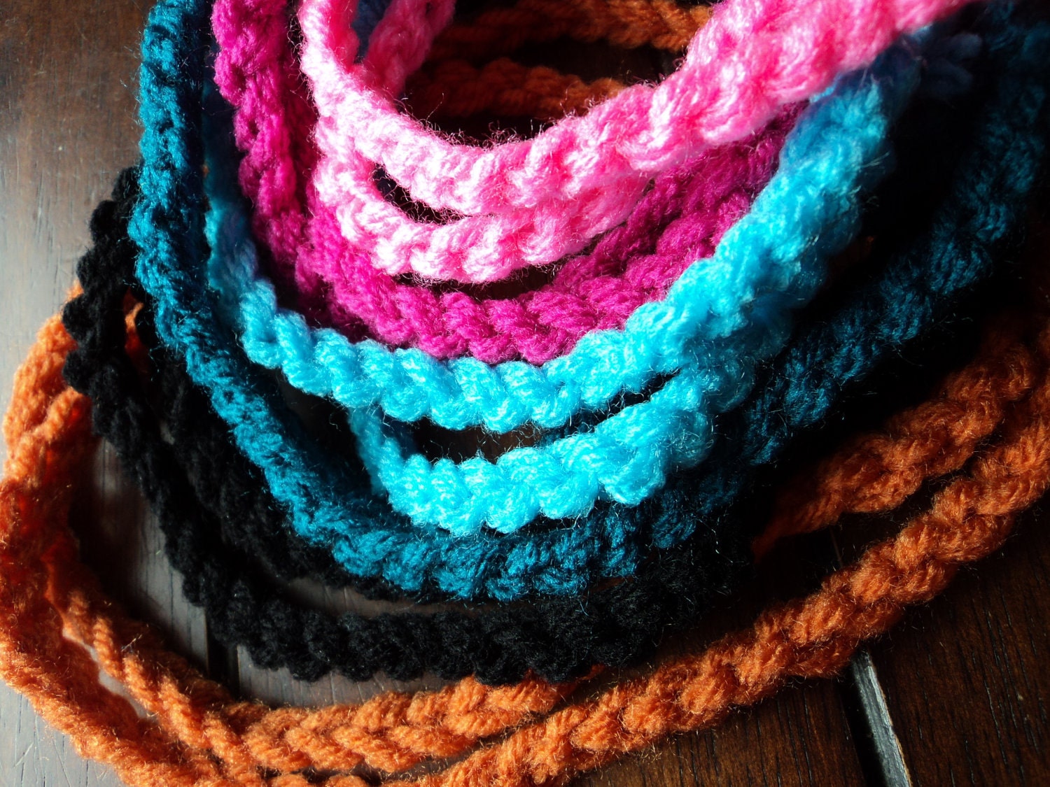 Double Strand Crochet Hair Band Variety of Colors 3 Pack