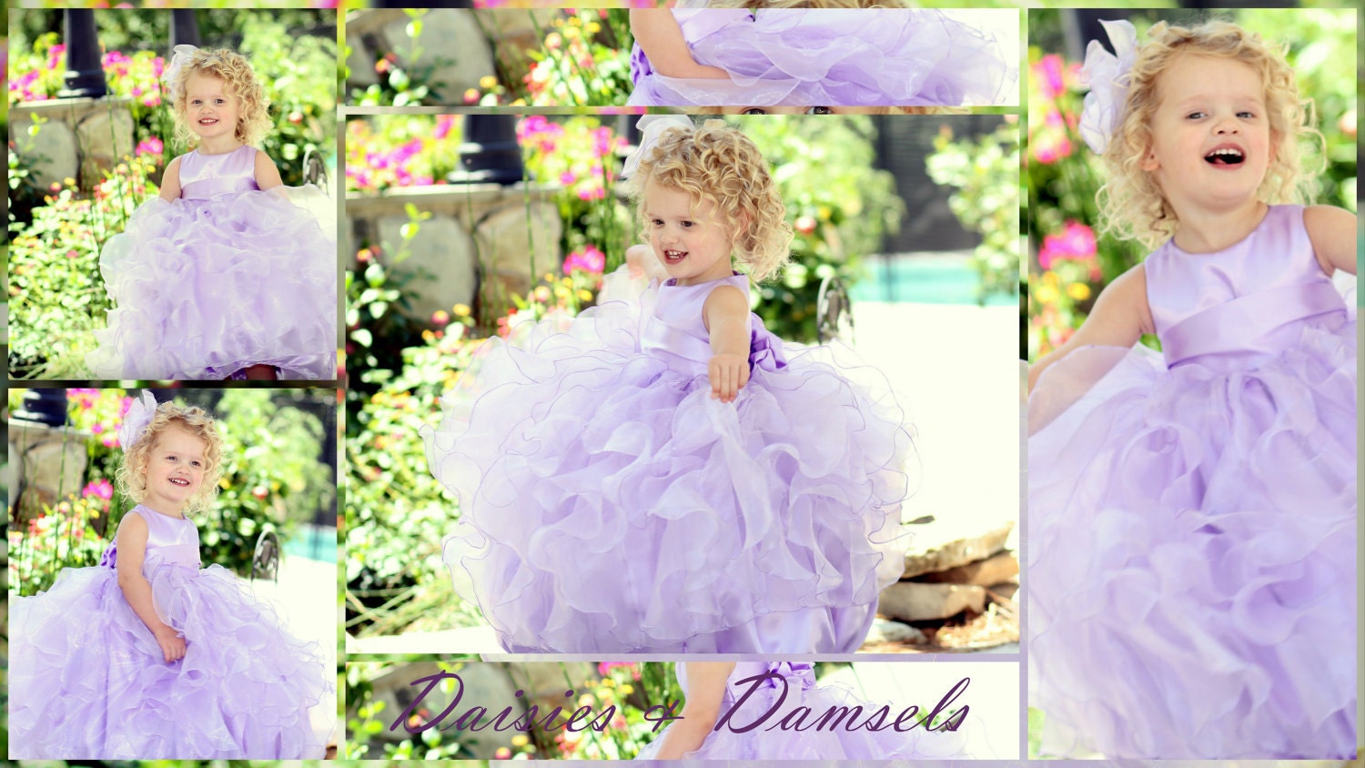 Flower girl dress lavender, lilac, light purple, super fluffy ruffles organza, satin sash