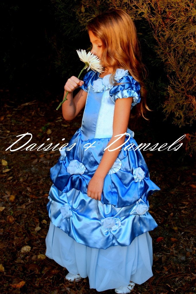Blue Custom made Flower girls dress, pageant gown, party outfit sizes 6 mo-1,2,3,4,5,6,7,8,9,10