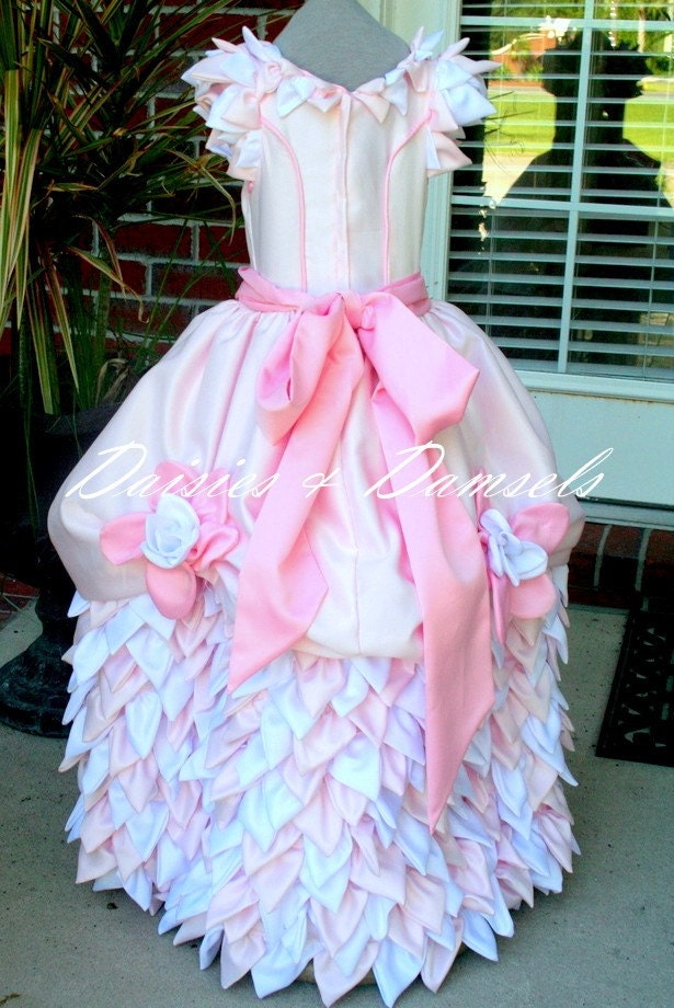 Flower girl dress, Custom made pink white cascading petals ,pageant dress gown all sizes 1,2,3,4,5,6,7,8,9,10,