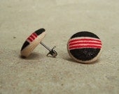 Fabric Button Post Earrings - Retro Stripe - 14mm