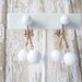 Vintage White and Gold Earrings Dangle Drop Ball Clip On Glass