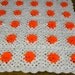 Handmade crochet blanket - white blanket with unique orange petal design (nannycheryl original) 662