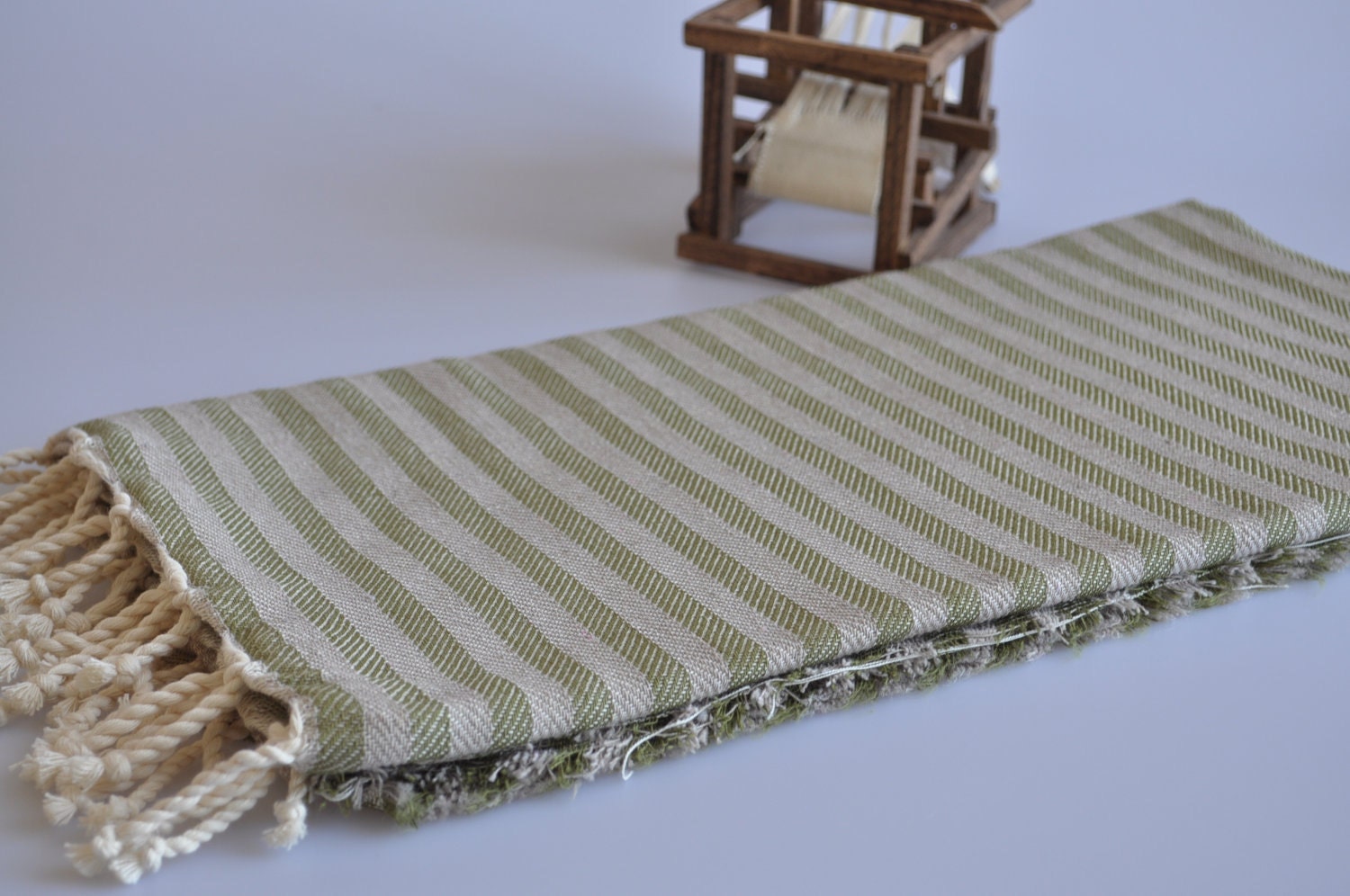 Turkish Bath Towel - Cotton Peshtemal   - Soft - Green - Grey