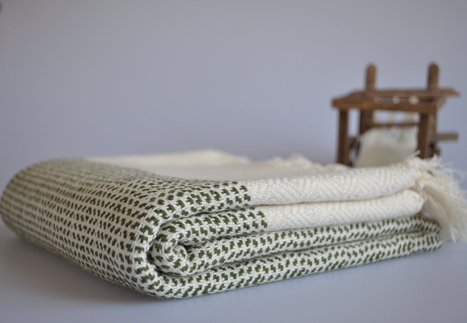 TurKish BaTh ToWel Dot PesHteMal Ivory Green Dots PuRe SoFt