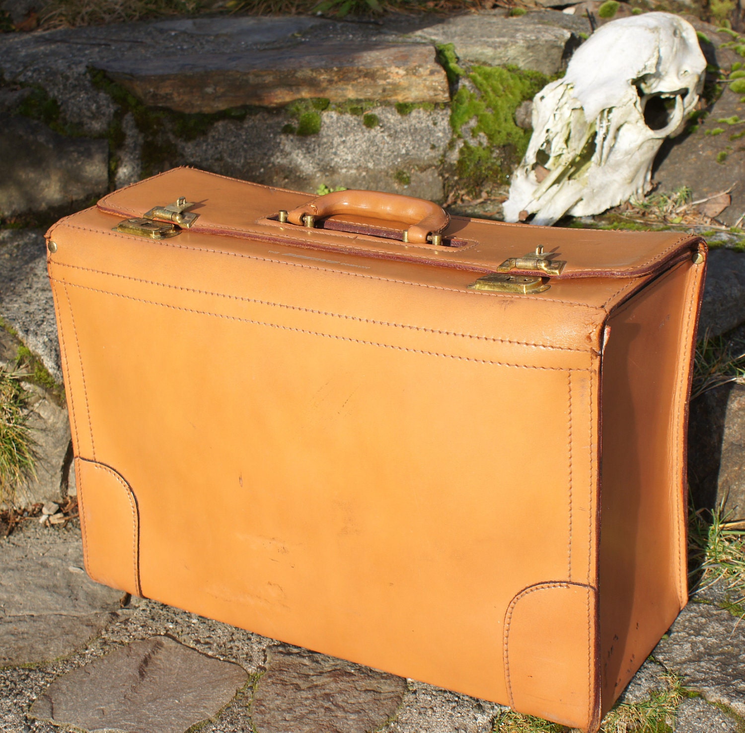 Boeing tan leather Pilot bag case 70s