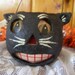 Vintage Primitive Style Halloween Black Cat Lantern - Candy Container
