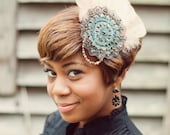 Boho Chic Feather Headdress with Pearls and Swarovski Crystals - TERRA COTTA