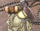 SALE Victorian valentine mystery antiqued brass lock and key Czech charm necklace