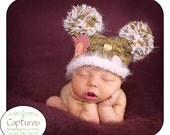 Custom Knit Box Hat for Baby Girls - Photography Prop Pom Poms OOAK