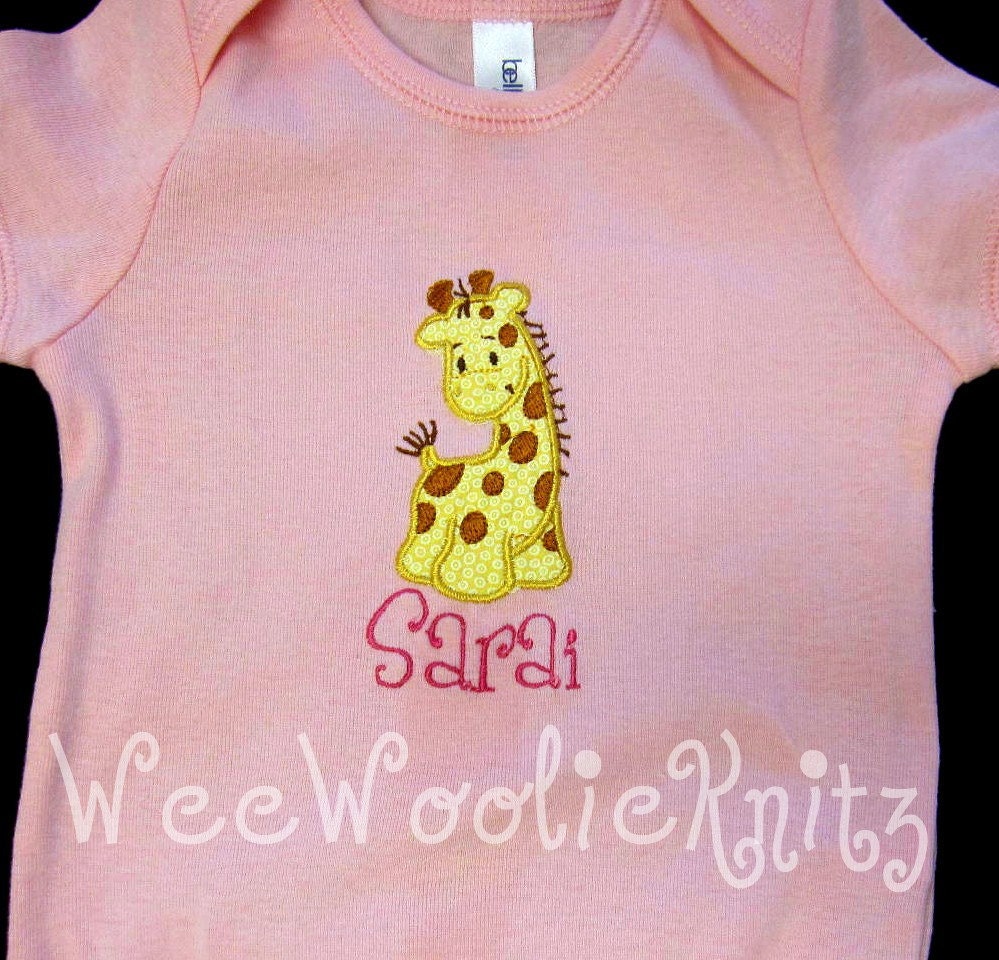 Girls Appliqued T Shirt Onesie Giraffe Personalized Baby Shower Gift Baby Toddler