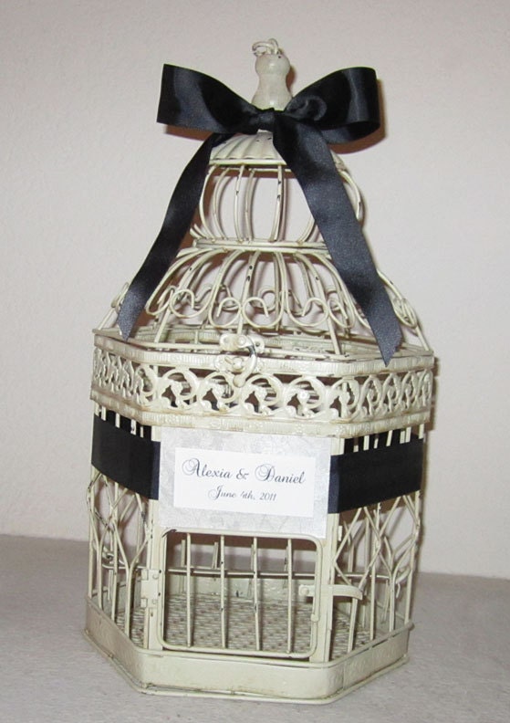 Personalized-LARGE Cream Hexagonal Birdcage-Wedding card holder