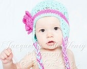 The Sofia Flower Beanie with Tassles in Cotton Candy Available in Newborn to Tween Size- MADE TO ORDER