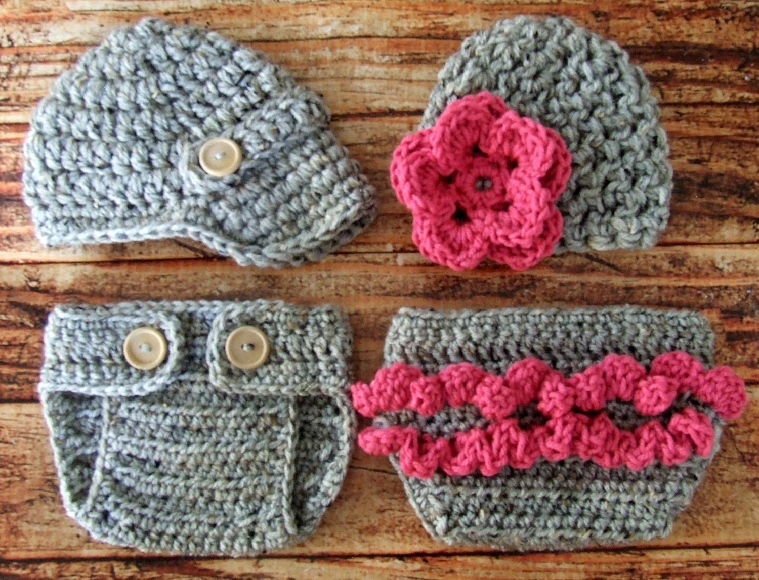 Twins Photography Prop Set in Gray and Hot Pink Available in Newborn to 12 Months- MADE TO ORDER
