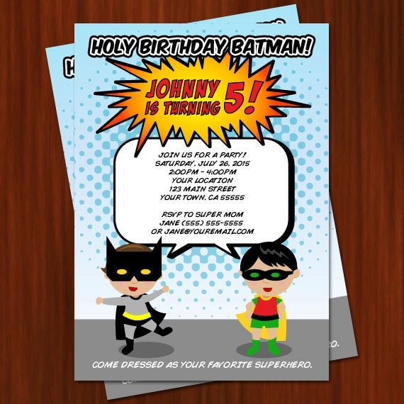 Custom Printable Batman Birthday Party Invitation Carissa