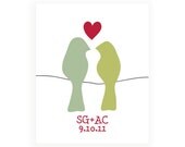 Personalized Anniversary Gift - Love Birds On A Wire - Initials Wedding Date - 8x10 Digital Print Initials Name Engagement