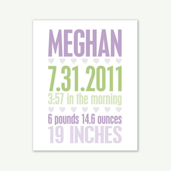 New Baby Birth Announcement Typography Art Print - 8x10 Digital Print Poster