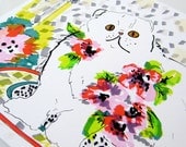 Cat Amongst The Flowers - Archival A4 Print from original illustration