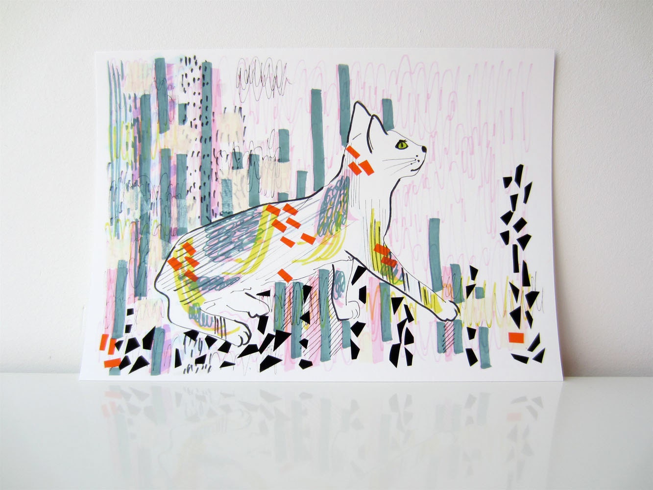 New York Cat - Cat with Pattern - Archival A4 Print from original illustration