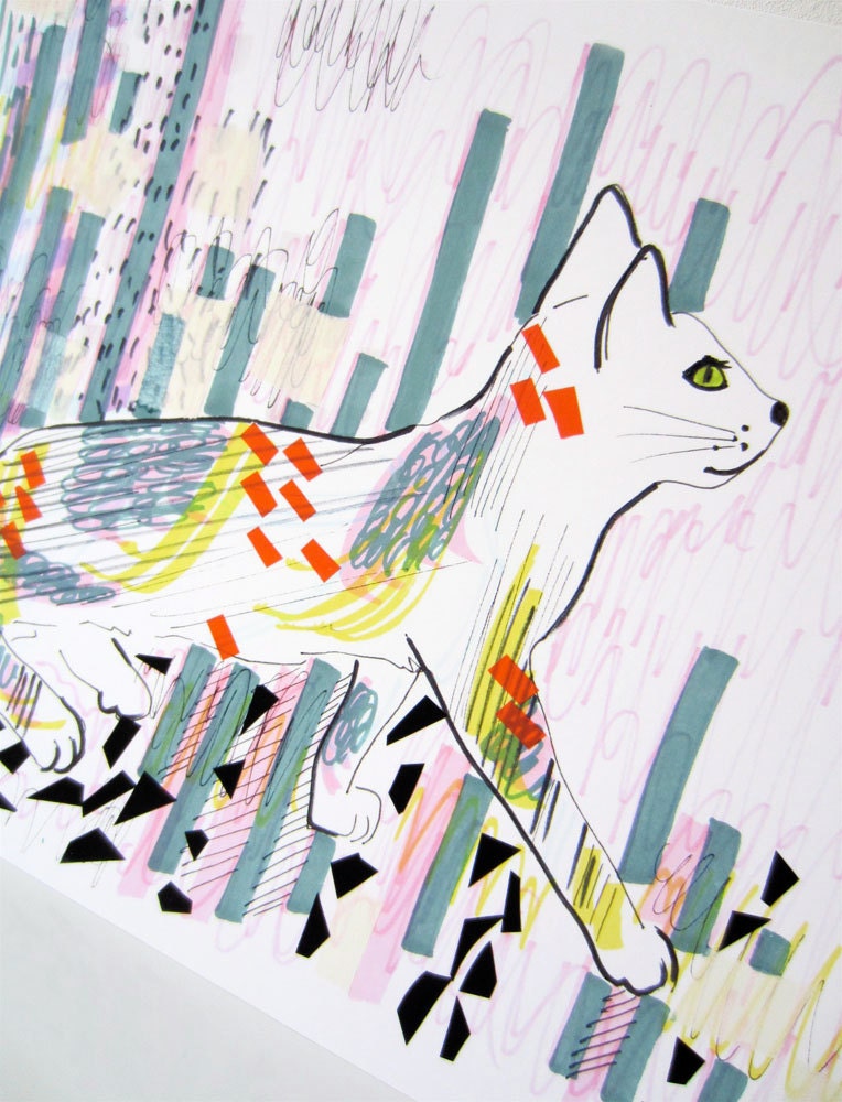 New York Cat - Cat with Pattern - Archival A4 Print from original illustration