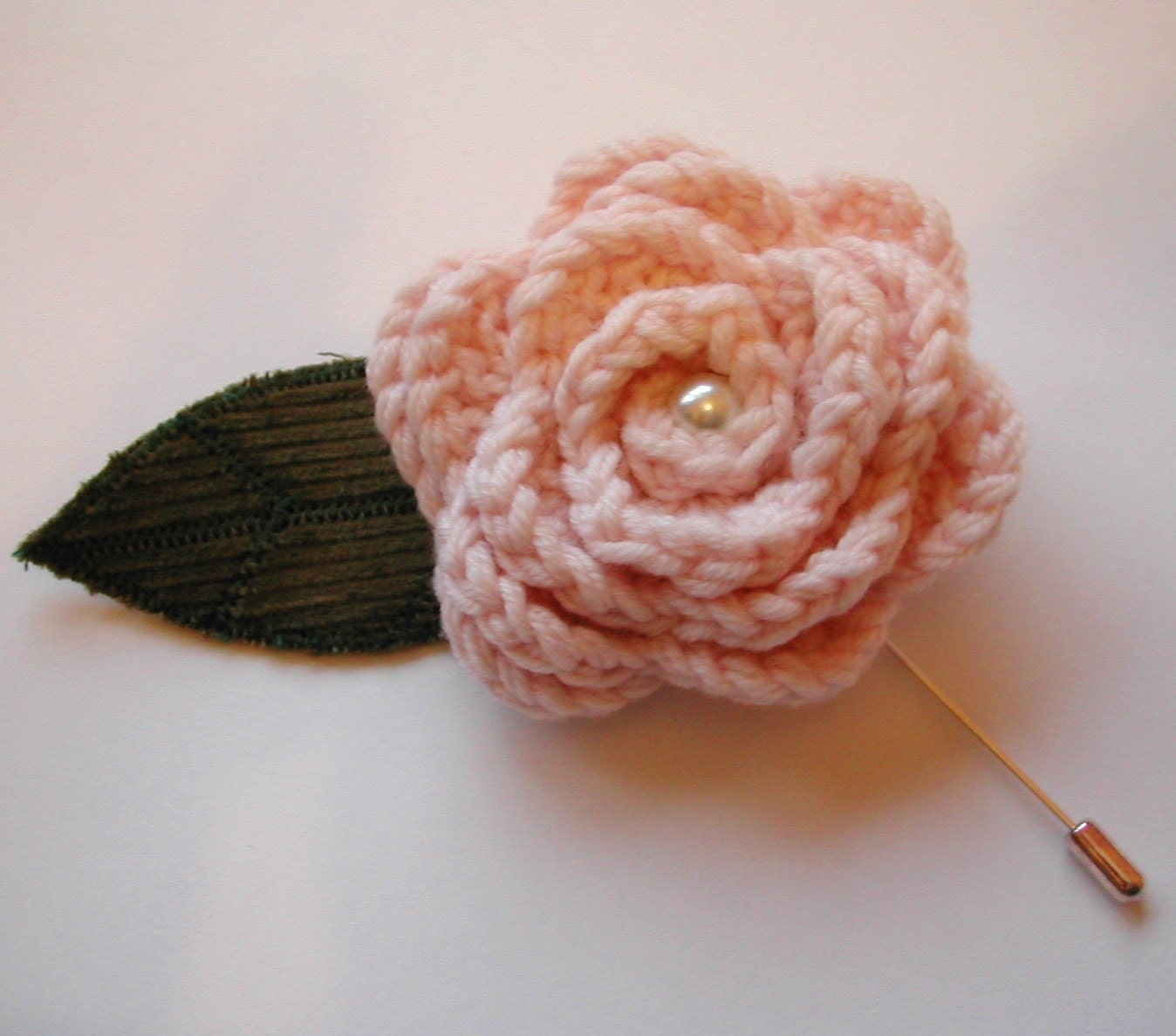 Pink Rolled Rose Crocheted Brooch