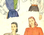 1940s Misses Blouse Vintage Sewing Pattern with Fitted Waist Simplicity 1538 Bust 34"