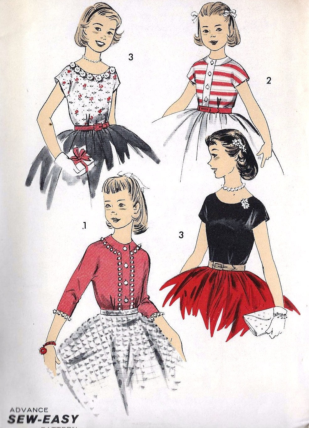1950s Girls Sew Easy Grown Up Blouse Vintage Sewing Pattern, Advance 8062 Girls size 12 uncut