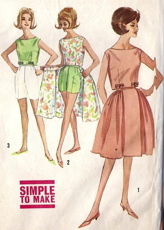 1960s Misses' top, wrap-around skirt and shorts in two lengths, Vintage Sewing Pattern, Simplicity 4489 bust 36"