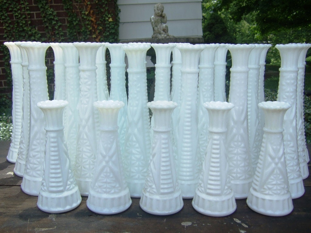 White WEDDING Vases - Milk Glass Vases - 25 PC