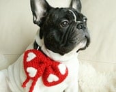 Necklace Accessory for Pet. Red with felted white hearts.