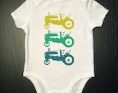 Three Tractors - Baby Bodysuit- Old Time Farm Tractor - Children's Clothing
