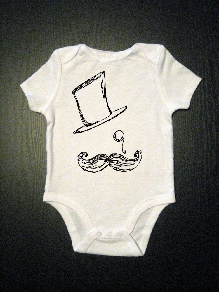 Mustache Monocle and Top Hat - Hipster Funny Baby - Funny Mustache Bodysuit - Children's Clothing